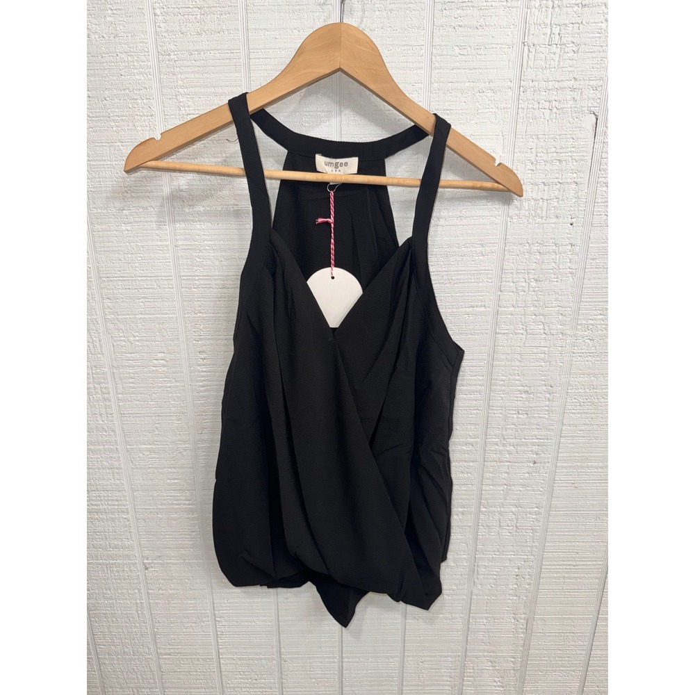 Umgee Blouse Womens Black Wrap Front Halter Neck Sleeveless Top Medium
